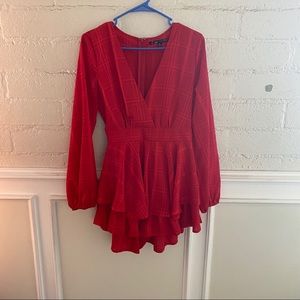 Red Long Sleeve Romper